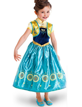 ANNA FROZEN COSTUME DRESS FOR GIRLS BLUE NET & SILK