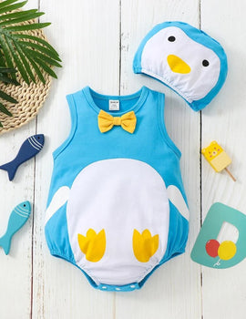 Cute On 2 Pack Unisex Sleeveless Cartoon Cotton Baby Clothes Bodysuit Hat Cap