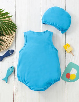 Cute On 2 Pack Unisex Sleeveless Cartoon Cotton Baby Clothes Bodysuit Hat Cap