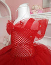 POSH DREAM Dress+ Crown+ Gloves Red Flower Girls Wedding Party Dresses Kids Girls Tulle Tutu Dresses