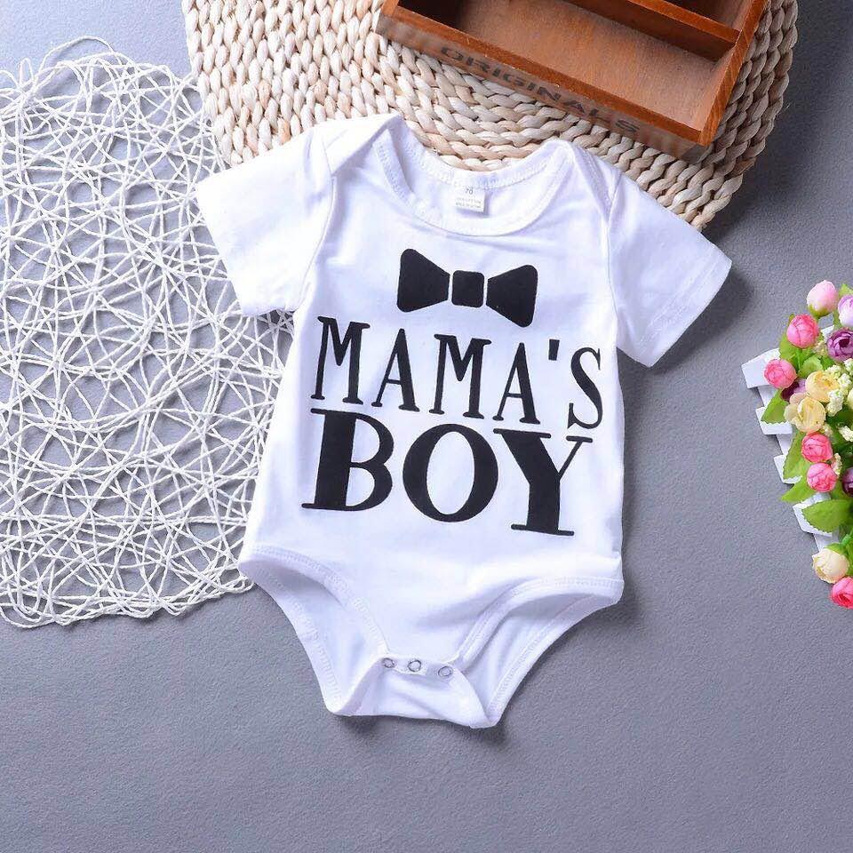 Newborn Infant Baby Boy Gentleman Mama's Boy Short Sleeve Bodysuit Romper