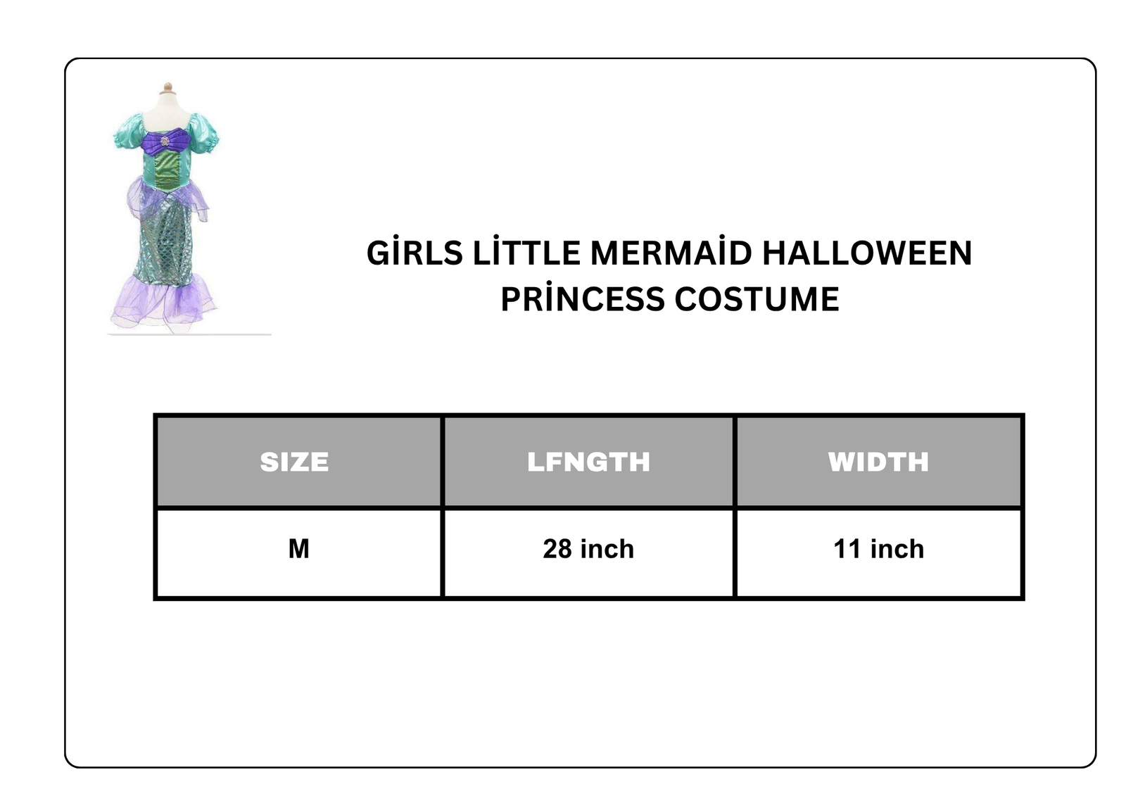 Girls Little Mermaid Halloween Princess Costume Children Ariel Dress